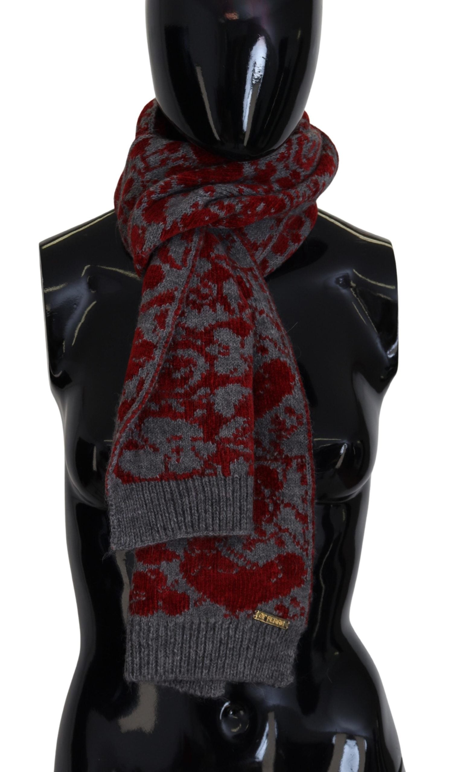 GF Ferre Red Grey Knitted Wrap Warmer Womens Shawl Scarf Curated Luxury Accessories by Orvyn
