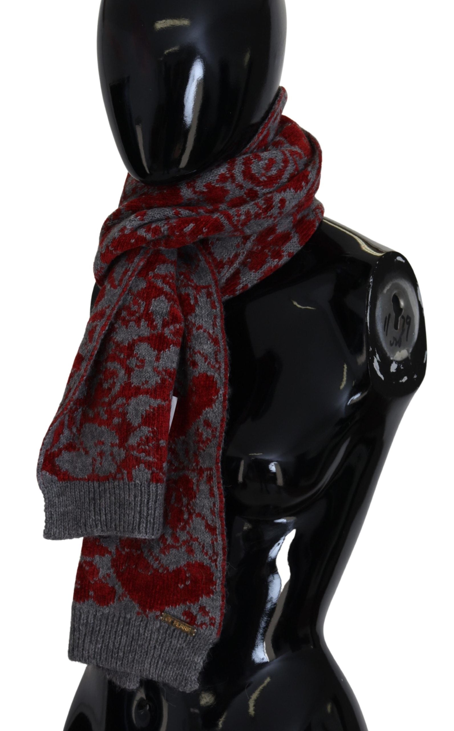 GF Ferre Red Grey Knitted Wrap Warmer Womens Shawl Scarf Curated Luxury Accessories by Orvyn