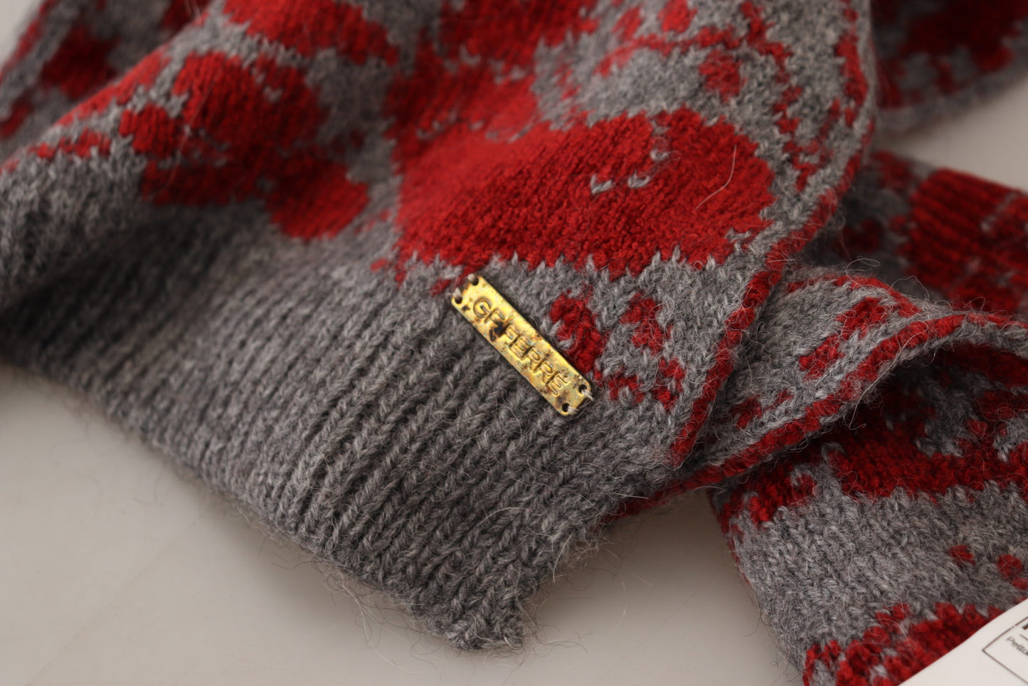 GF Ferre Red Grey Knitted Wrap Warmer Womens Shawl Scarf Curated Luxury Accessories by Orvyn