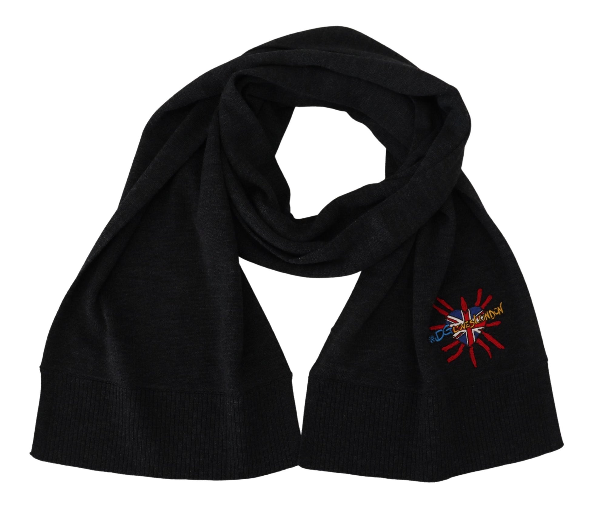 Dolce & Gabbana Black Sacred Heart #DGLovesLondon Wrap Scarf Curated Luxury Accessories by Orvyn