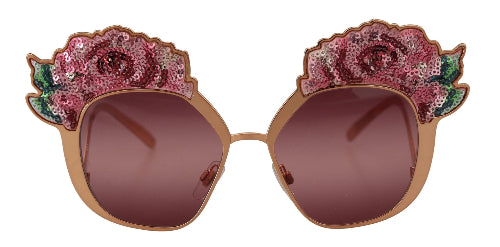 Dolce & Gabbana Pink Gold Rose Sequin Embroidery DG2202 Sunglasses rosa