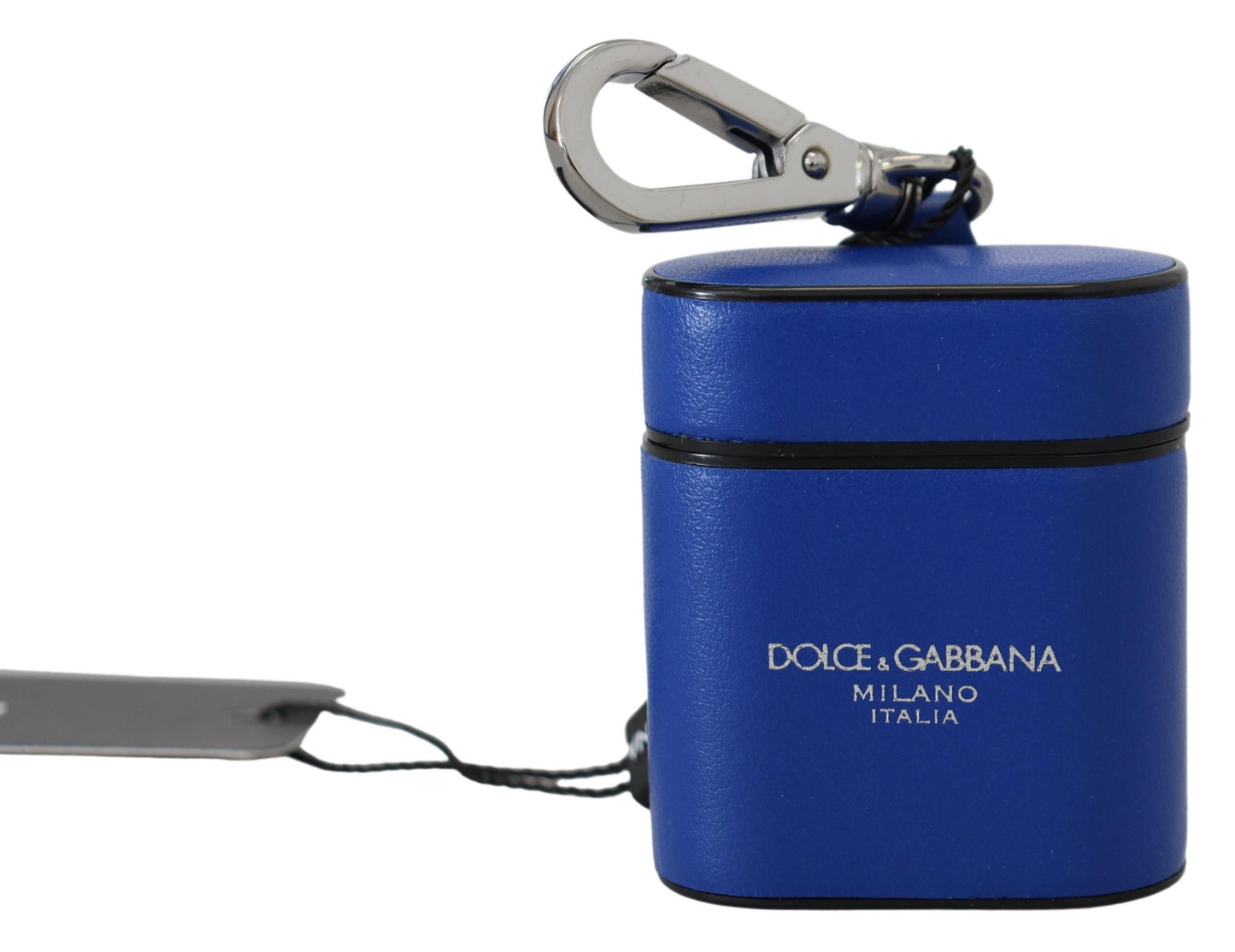 Dolce & Gabbana Blue Leather Silver Metal Logo Airpods Case Curated Luxury Accessories by Orvyn