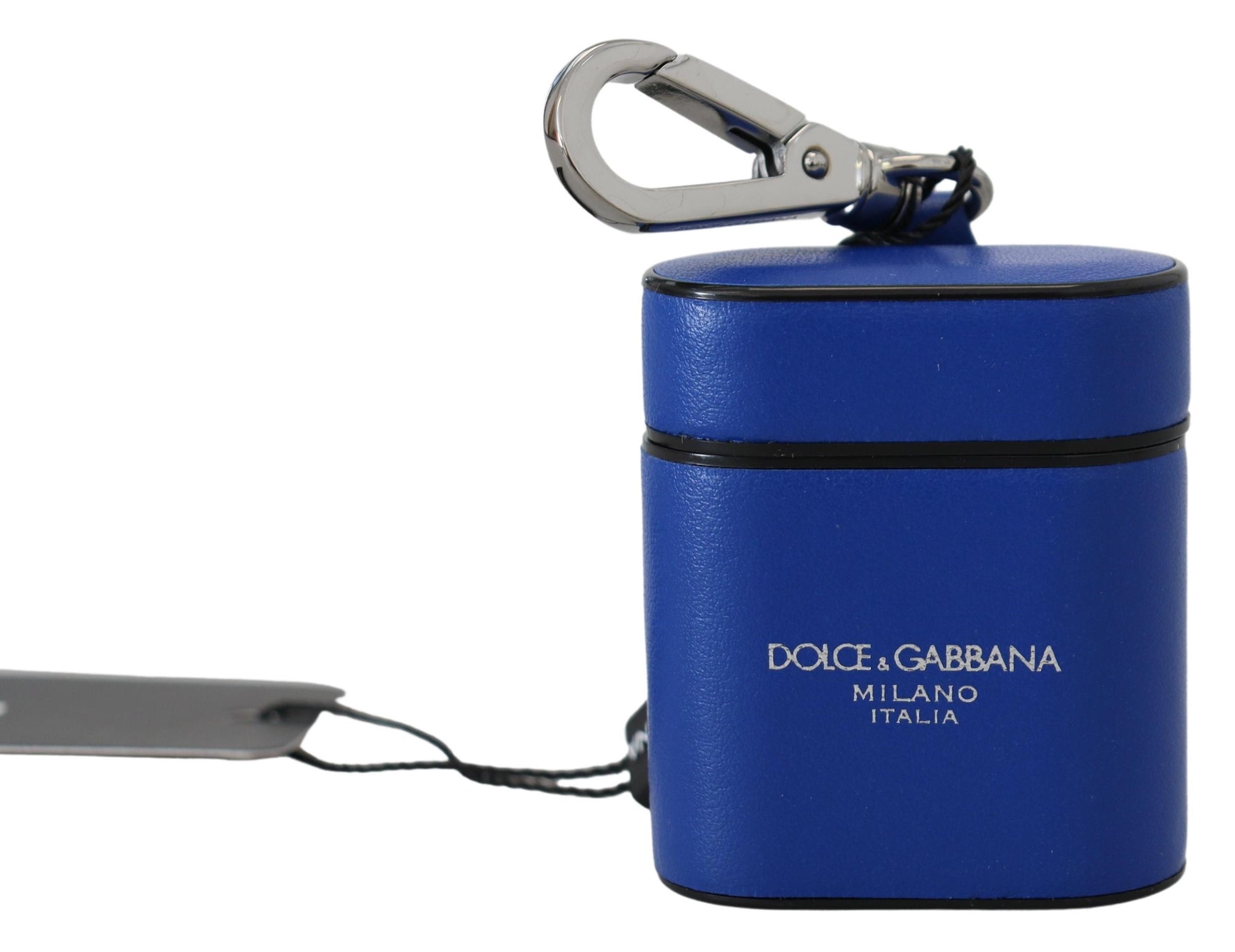 Dolce & Gabbana Blue Leather Silver Metal Logo Airpods Case Curated Luxury Accessories by Orvyn