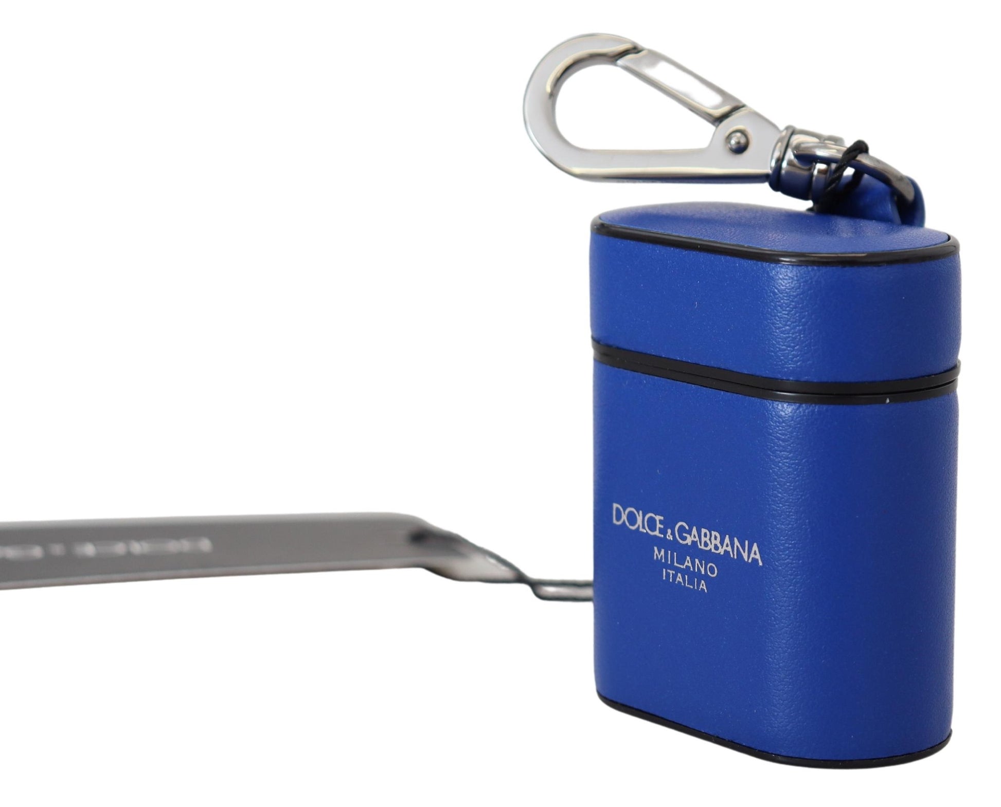 Dolce & Gabbana Blue Leather Silver Metal Logo Airpods Case Curated Luxury Accessories by Orvyn