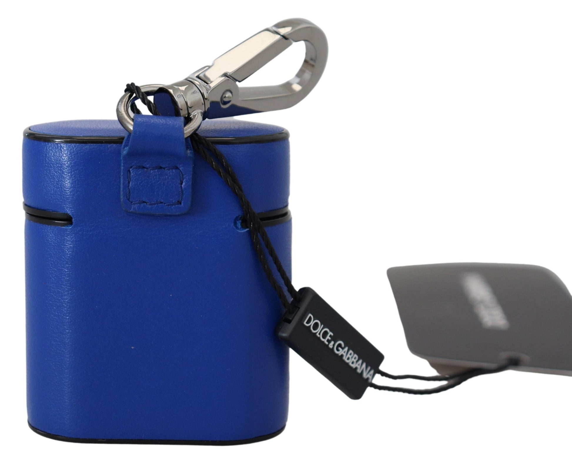 Dolce & Gabbana Blue Leather Silver Metal Logo Airpods Case Curated Luxury Accessories by Orvyn