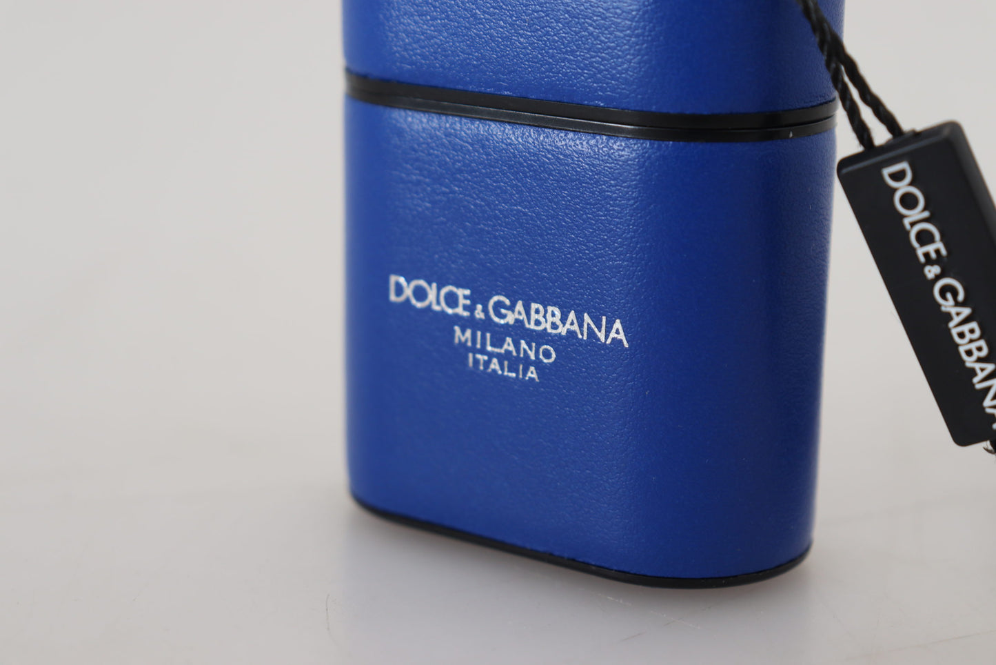 Dolce & Gabbana Blue Leather Silver Metal Logo Airpods Case Curated Luxury Accessories by Orvyn