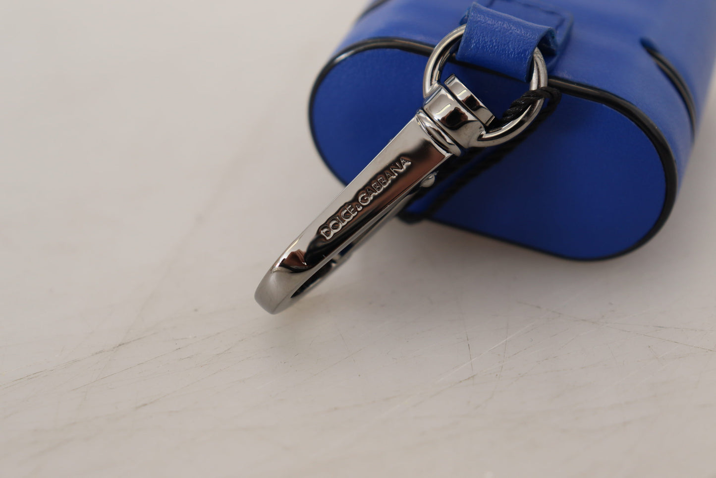 Dolce & Gabbana Blue Leather Silver Metal Logo Airpods Case Curated Luxury Accessories by Orvyn