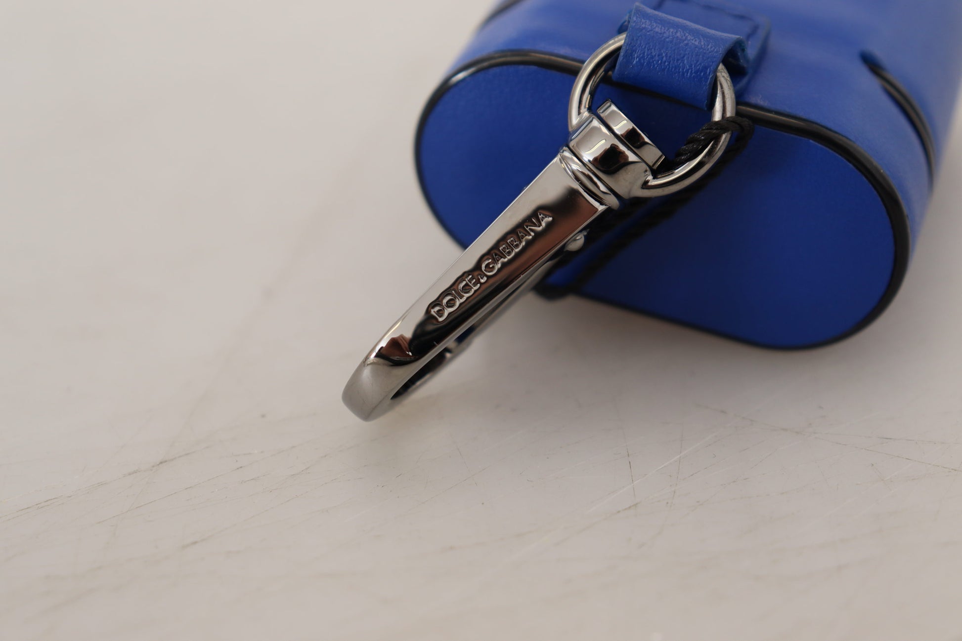 Dolce & Gabbana Blue Leather Silver Metal Logo Airpods Case Curated Luxury Accessories by Orvyn