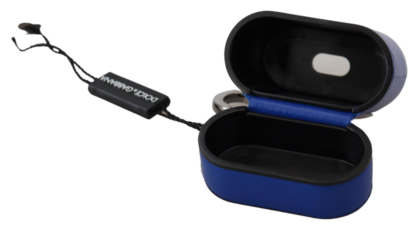 Dolce & Gabbana Blue Leather Silver Metal Logo Airpods Case Curated Luxury Accessories by Orvyn