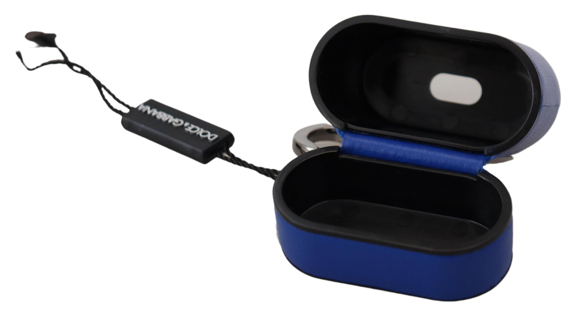 Dolce & Gabbana Blue Leather Silver Metal Logo Airpods Case Curated Luxury Accessories by Orvyn