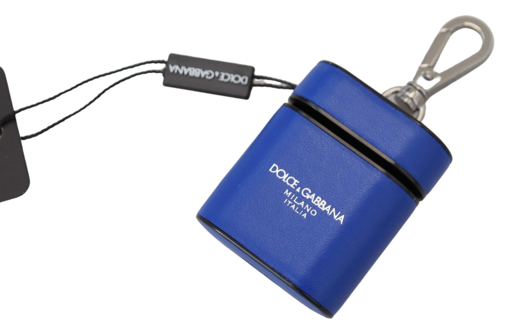 Dolce & Gabbana Blue Leather Silver Metal Logo Airpods Case Curated Luxury Accessories by Orvyn