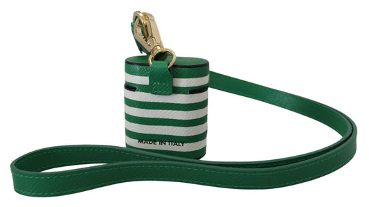 Dolce & Gabbana Green Leather Strap Gold Metal Logo Airpods Case Curated Luxury Accessories by Orvyn