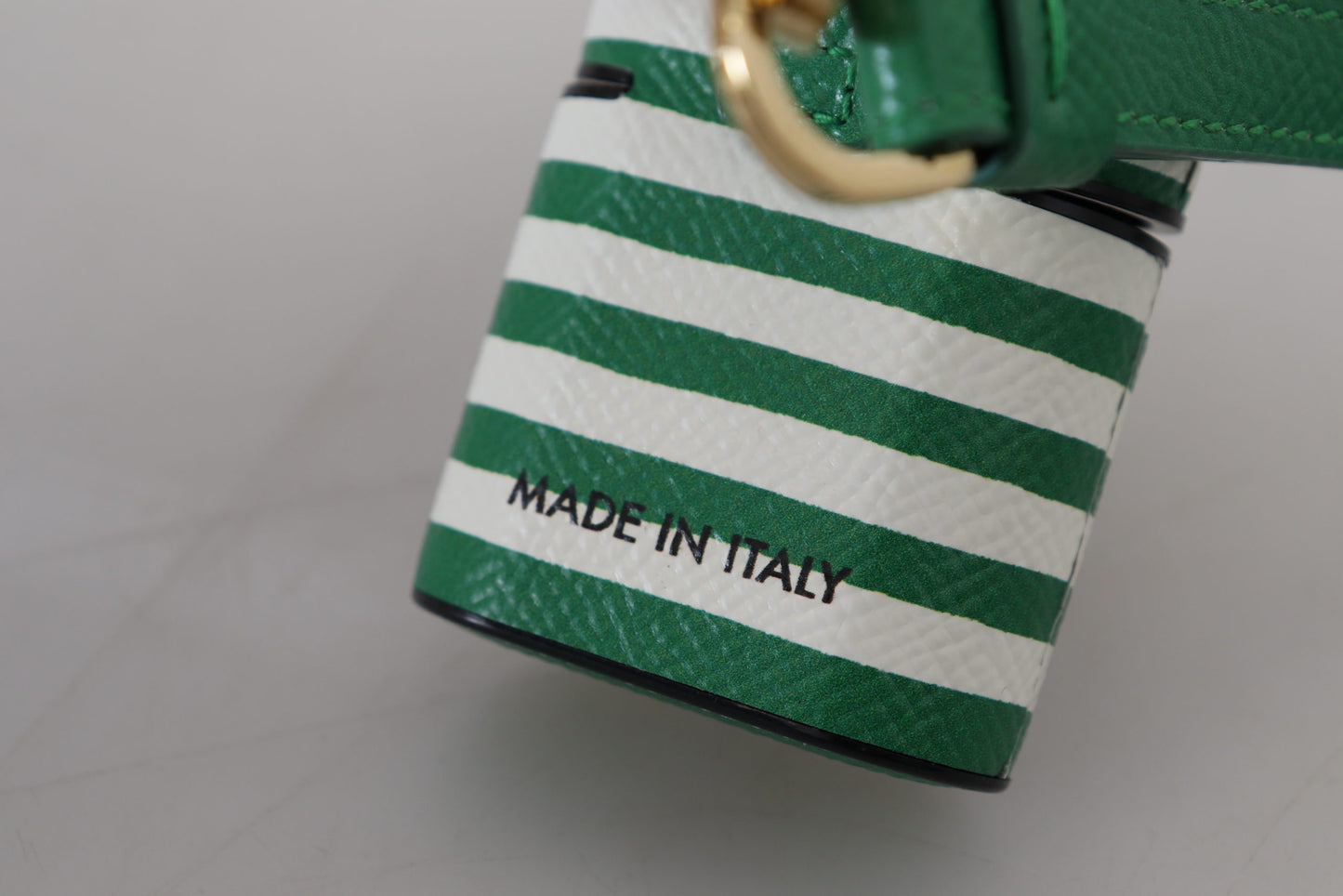Dolce & Gabbana Green Leather Strap Gold Metal Logo Airpods Case Curated Luxury Accessories by Orvyn