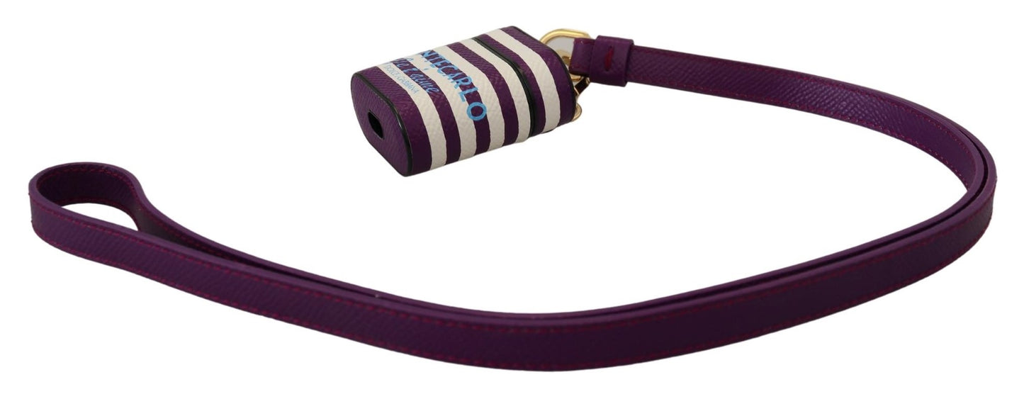 Dolce & Gabbana Purple Leather Strap Gold Metal Logo Airpods Case Curated Luxury Accessories by Orvyn