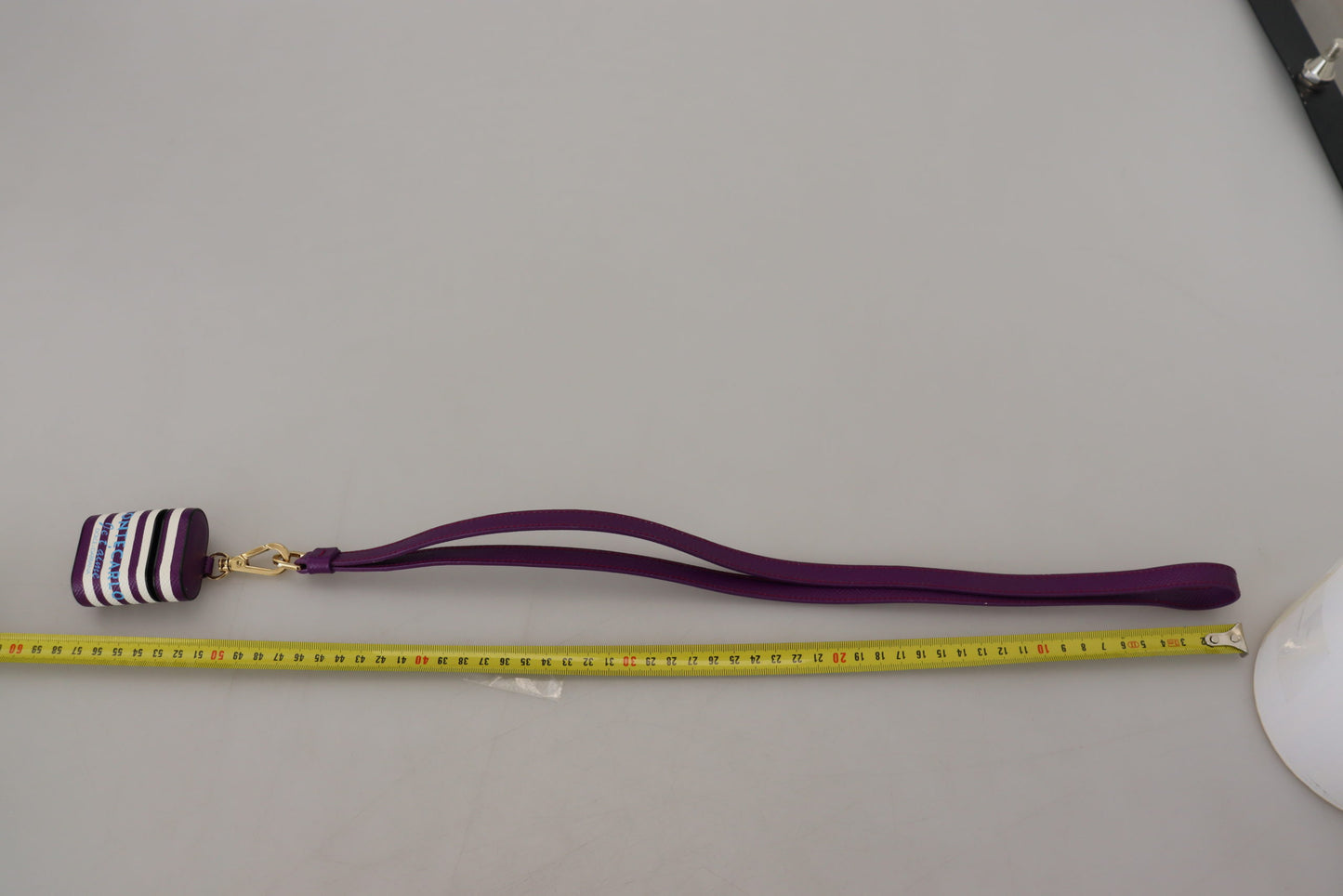 Dolce & Gabbana Purple Leather Strap Gold Metal Logo Airpods Case Curated Luxury Accessories by Orvyn