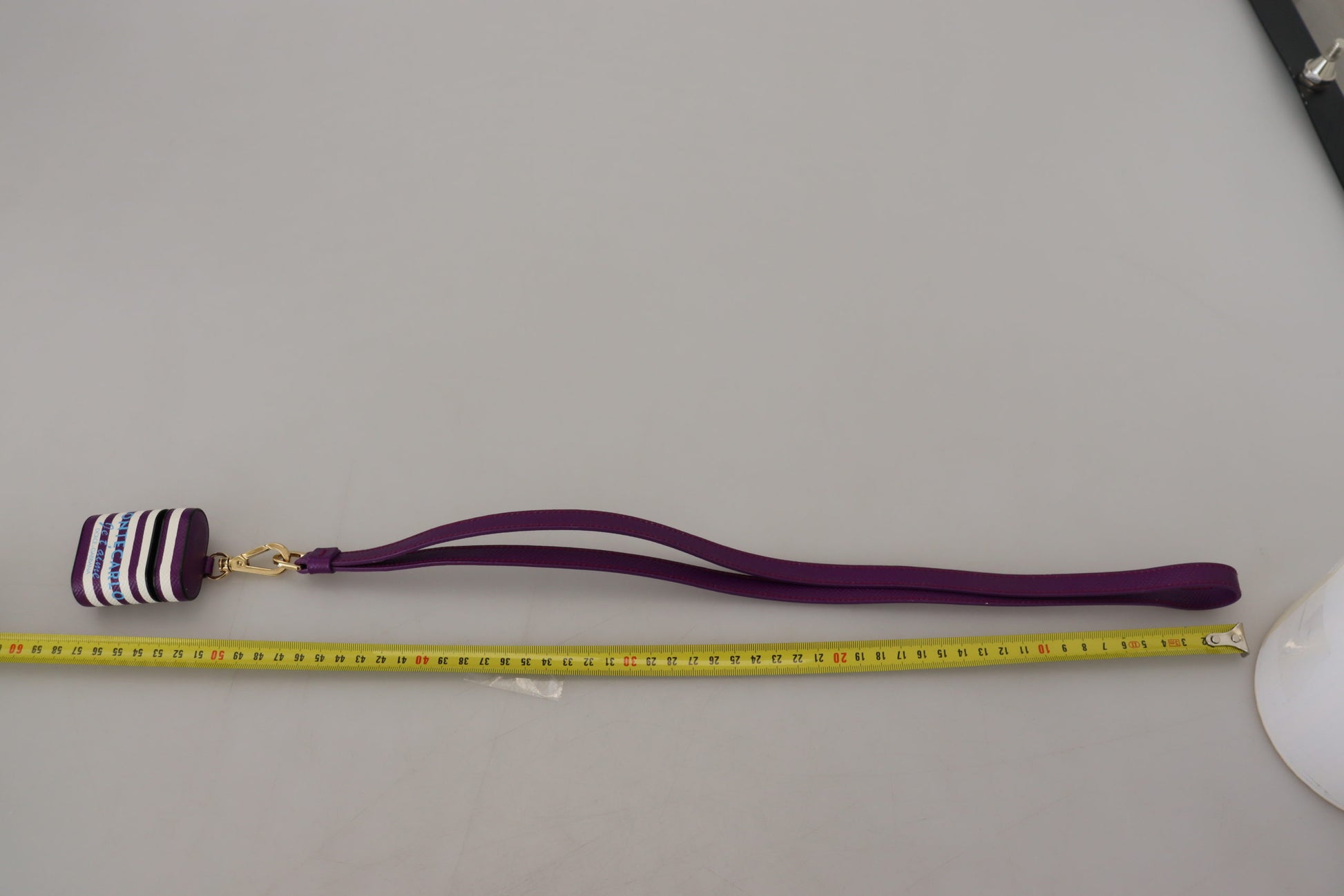 Dolce & Gabbana Purple Leather Strap Gold Metal Logo Airpods Case Curated Luxury Accessories by Orvyn