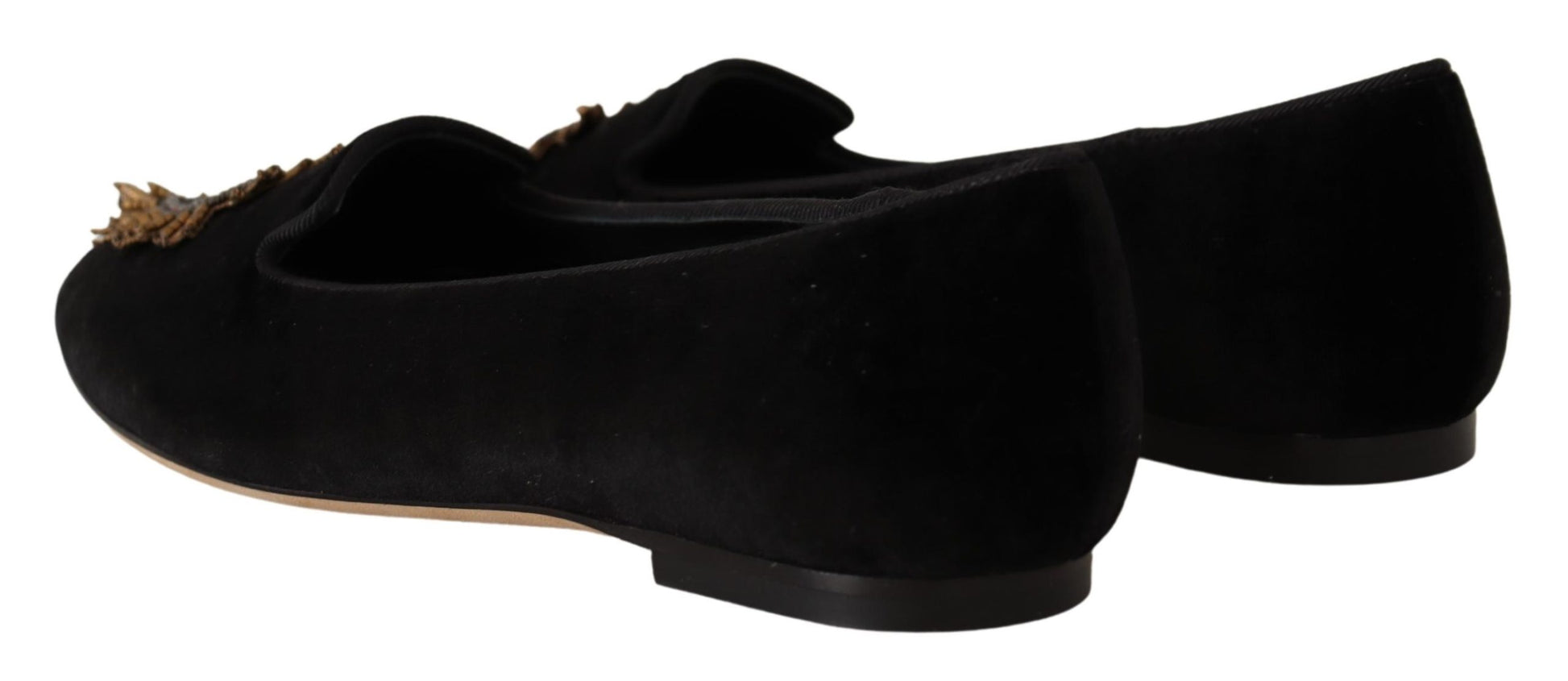 Dolce & Gabbana Black DG Sacred Heart Patch Slip On Flat Shoes Curated Luxury Accessories by Orvyn