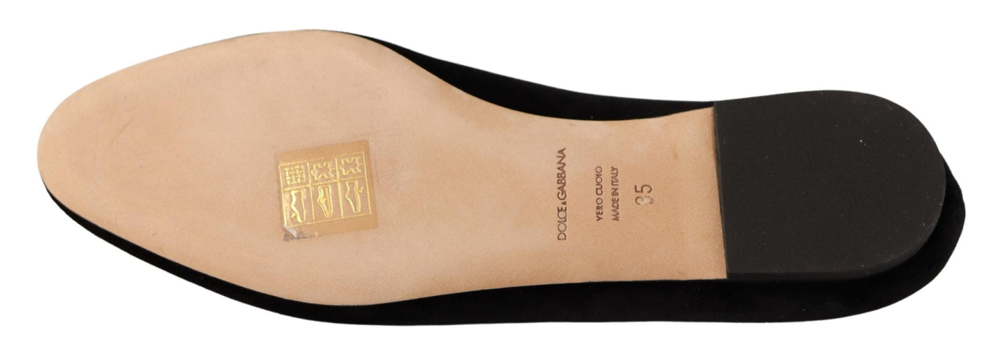 Dolce & Gabbana Black DG Sacred Heart Patch Slip On Flat Shoes Curated Luxury Accessories by Orvyn