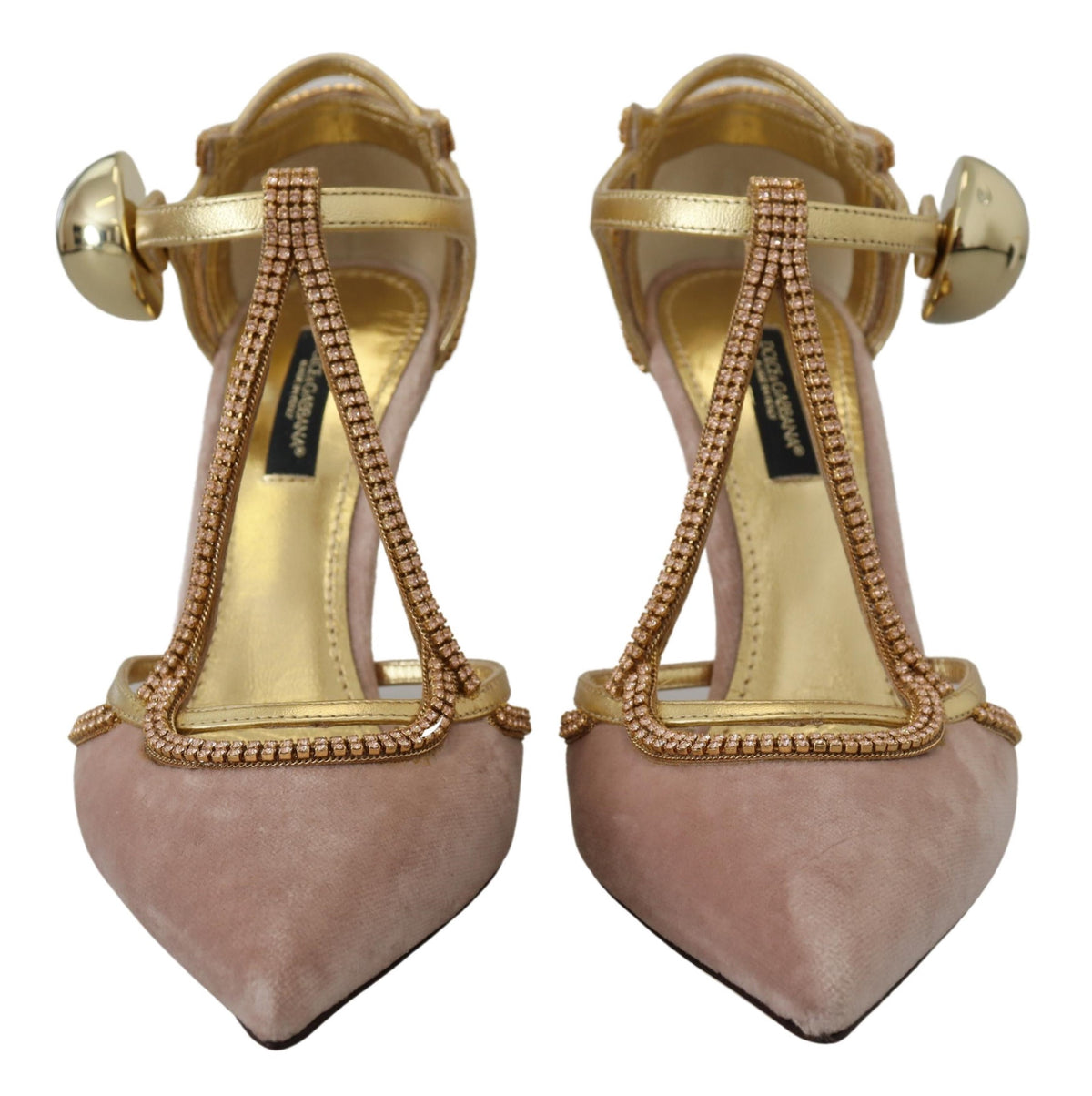 Dolce & Gabbana Pink Crystal T-strap Heels Pumps Shoes rosa
