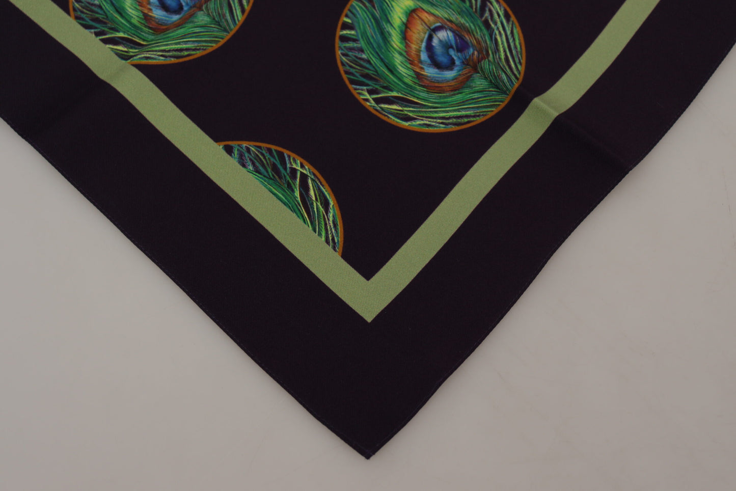Dolce & Gabbana Black Peacock Feather DG Printed Square Handkerchief Scarf Curated Luxury Accessories by Orvyn