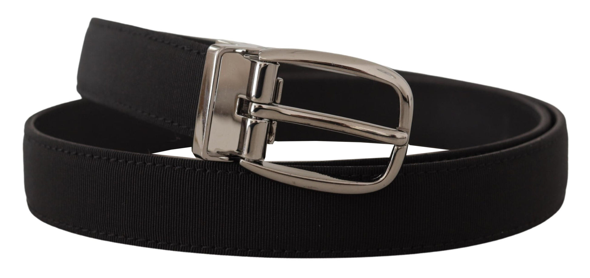 Dolce & Gabbana Black Grosgrain Leather Silver Logo Buckle Belt schwarz