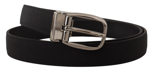 Dolce & Gabbana Black Grosgrain Leather Silver Logo Buckle Belt schwarz
