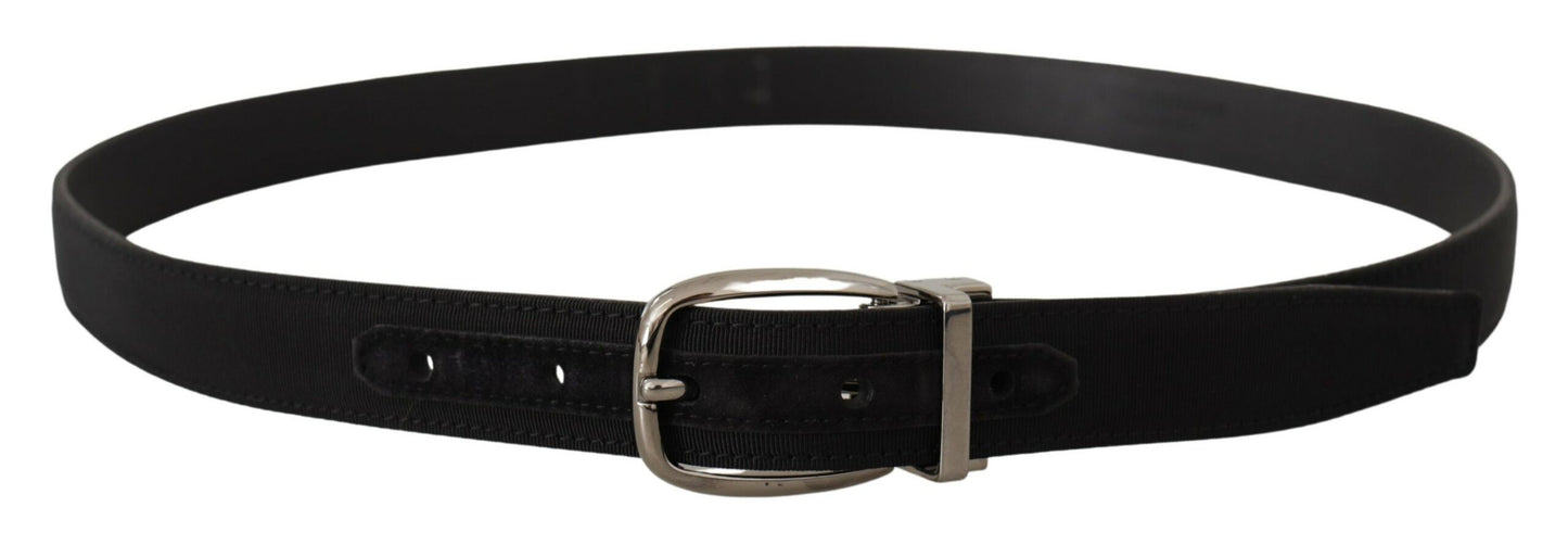 Dolce & Gabbana Black Grosgrain Leather Silver Logo Buckle Belt schwarz
