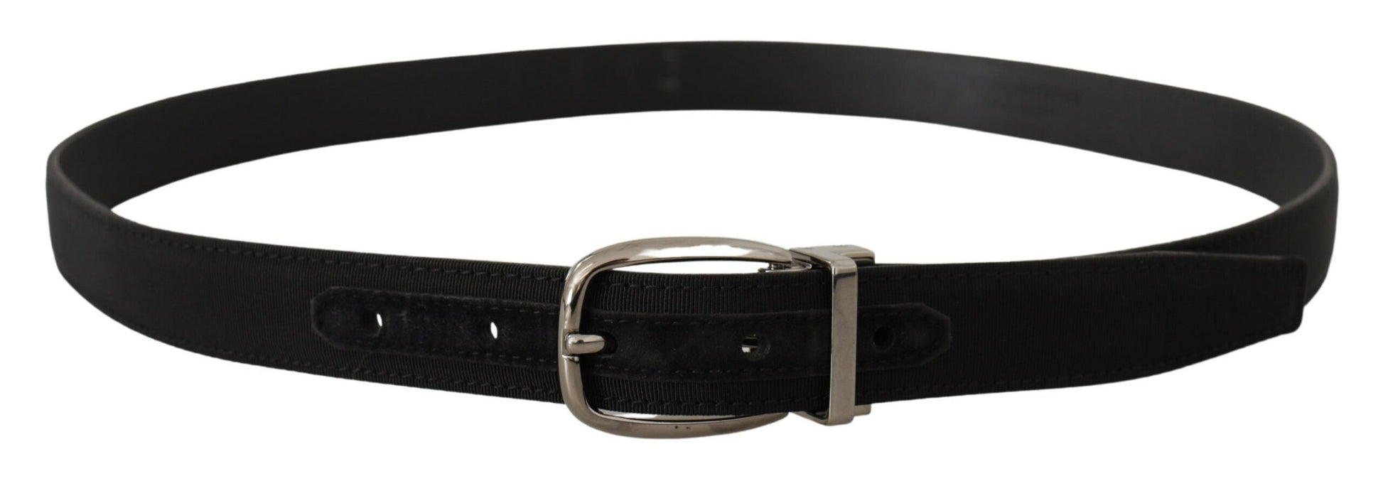 Dolce & Gabbana Black Grosgrain Leather Silver Logo Buckle Belt schwarz
