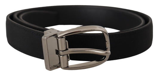 Dolce & Gabbana Black Grosgrain Leather Silver Logo Buckle Belt schwarz