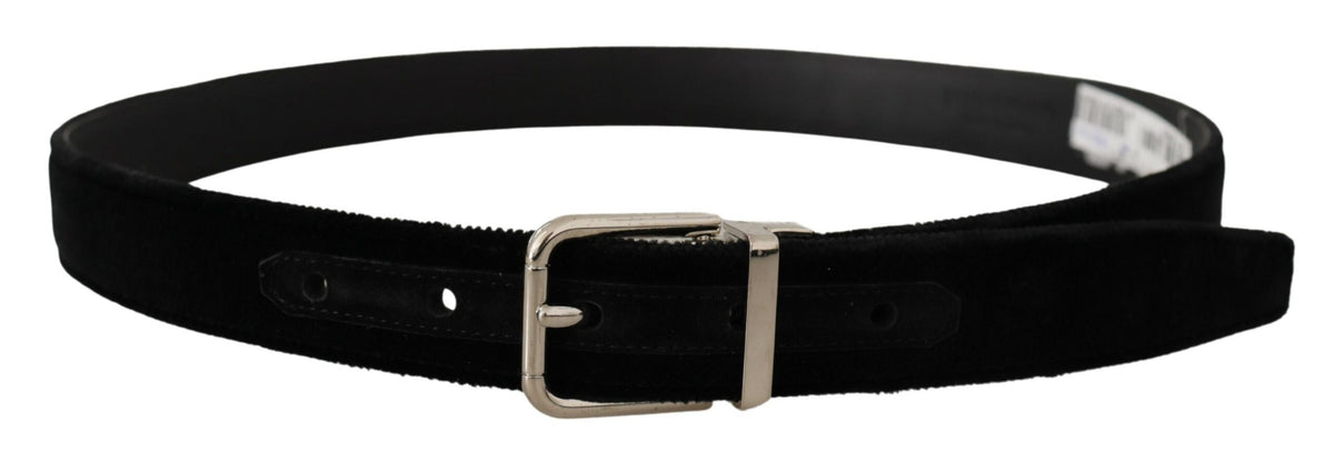 Dolce & Gabbana Black Velvet Silver Tone Metal Logo Buckle Belt schwarz
