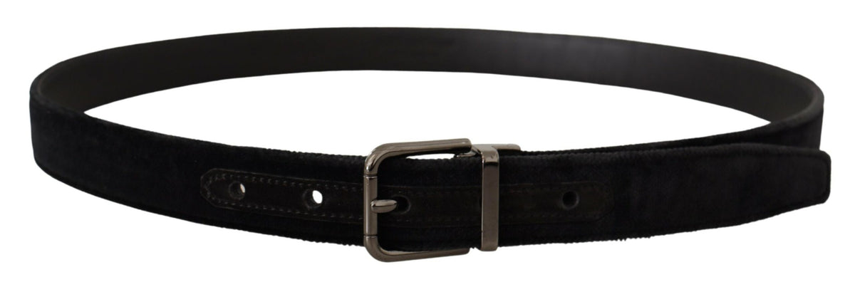 Dolce & Gabbana Black Velvet Silver Tone Logo Metal Buckle Belt schwarz