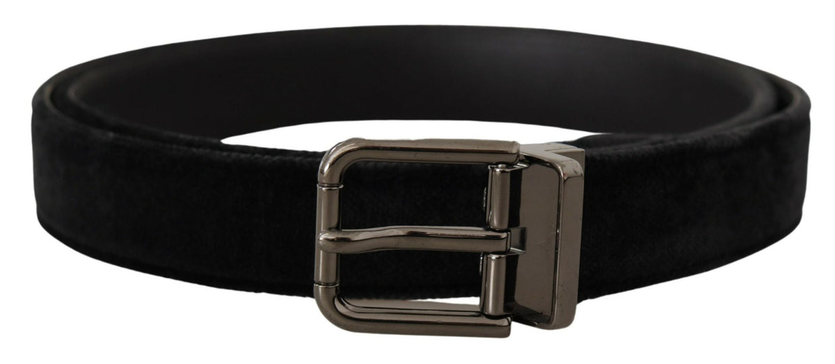 Dolce & Gabbana Black Velvet Silver Tone Logo Metal Buckle Belt schwarz