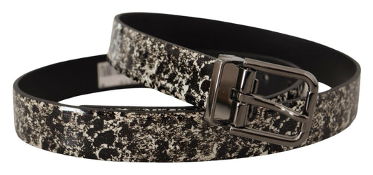 Dolce & Gabbana Black Marble Print Leather Gray Logo Belt schwarz