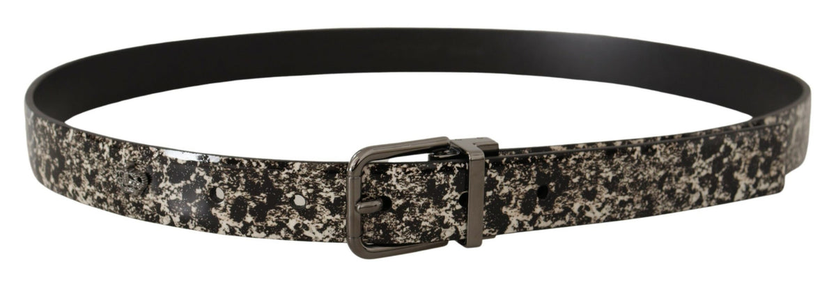 Dolce & Gabbana Black Marble Print Leather Gray Logo Belt schwarz