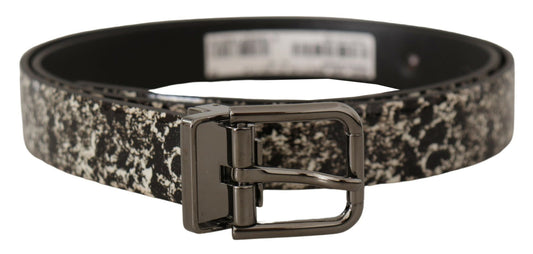 Dolce & Gabbana Black Marble Print Leather Gray Logo Belt schwarz