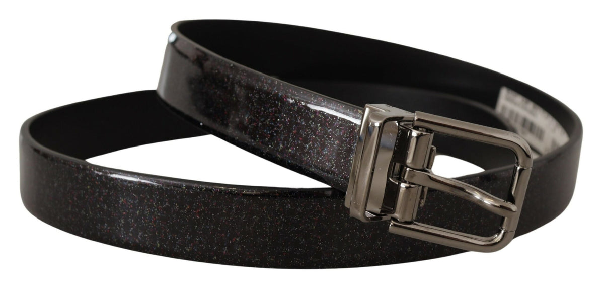 Dolce & Gabbana Black Vernice Puntinata Leather Silver Tone Metal Belt schwarz