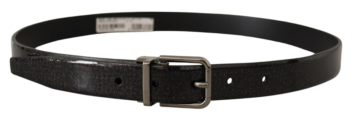Dolce & Gabbana Black Vernice Puntinata Leather Silver Tone Metal Belt schwarz