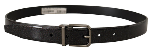 Dolce & Gabbana Black Vernice Puntinata Leather Silver Tone Metal Belt schwarz