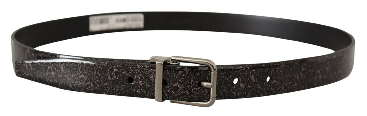 Dolce & Gabbana Black Goccia Glitter Patent Leather Buckle Vernice Belt schwarz