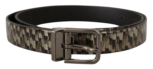 Dolce & Gabbana Brown Herringbone Leather Gray Belt braun