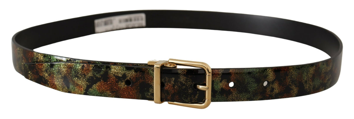 Dolce & Gabbana Black Green Leather Bronze Metal Buckle Belt schwarz