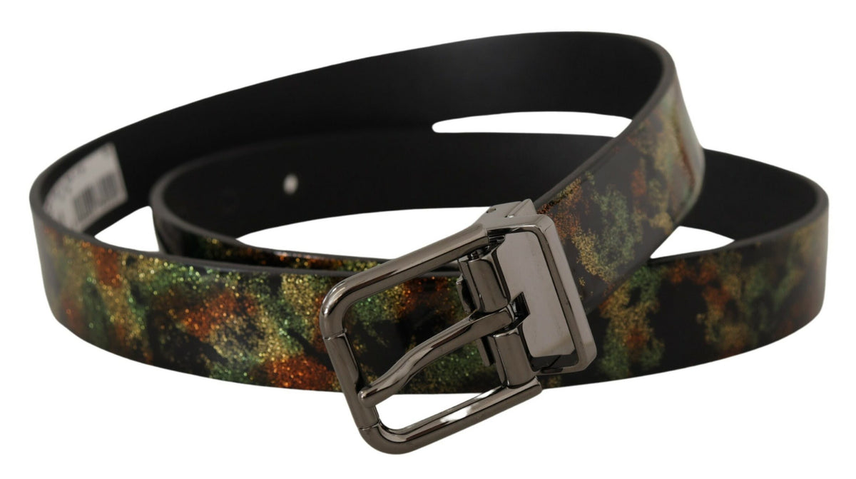 Dolce & Gabbana Black Sparkling Leather Metal Buckle Belt schwarz