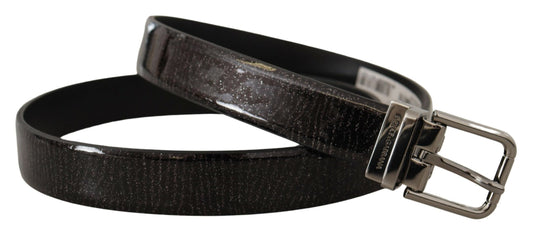 Dolce & Gabbana Black Leather Vernice Metal Buckle Belt schwarz