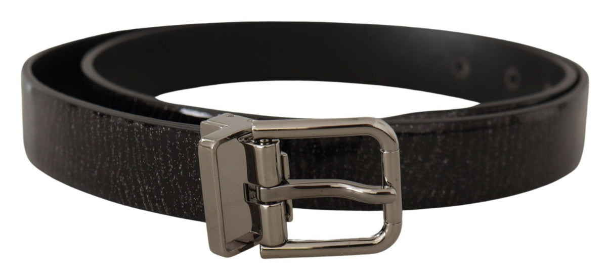 Dolce & Gabbana Black Leather Vernice Metal Buckle Belt schwarz
