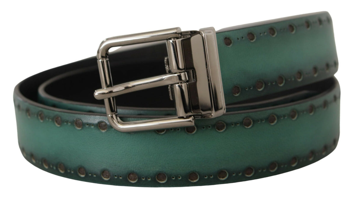 Dolce & Gabbana Green Giotto Leather Silver Metal Buckle Belt grun