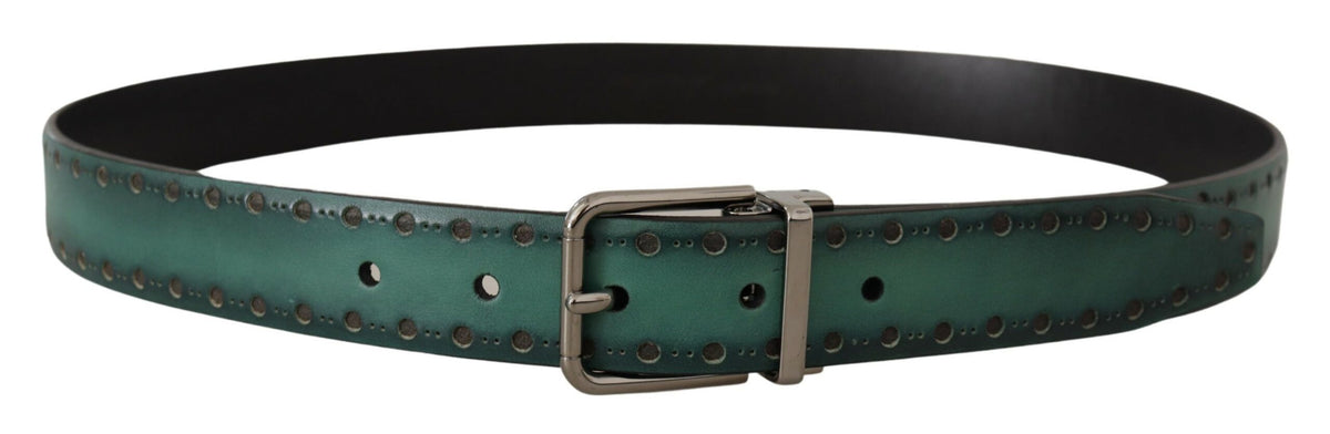 Dolce & Gabbana Green Giotto Leather Silver Metal Buckle Belt grun