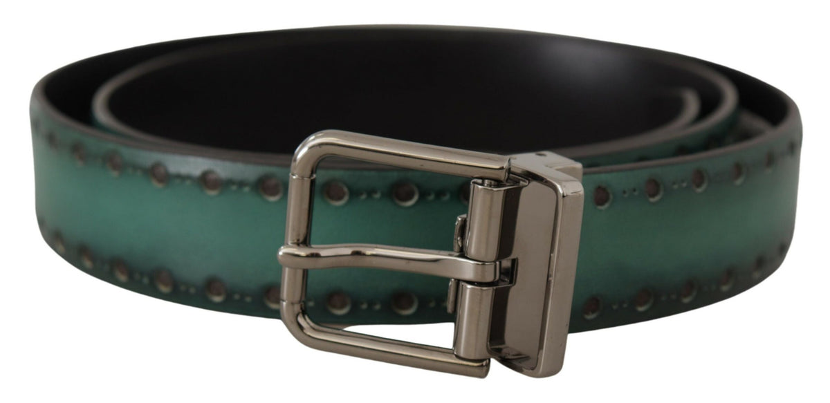 Dolce & Gabbana Green Giotto Leather Silver Metal Buckle Belt grun