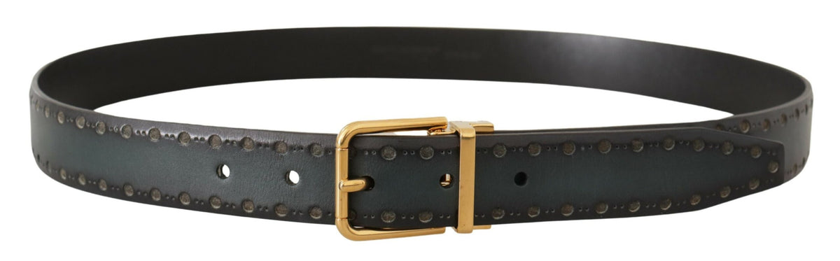 Dolce & Gabbana Green Perforated Leather Brass Metal Belt grun