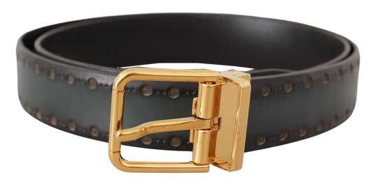 Dolce & Gabbana Green Perforated Leather Brass Metal Belt grun