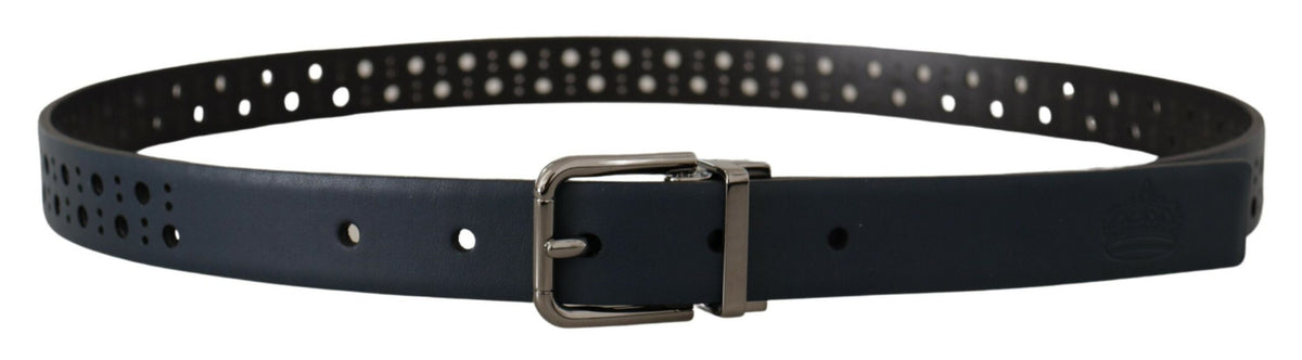 Dolce & Gabbana Navy Blue Perforated Leather Skinny Metal Buckle Belt marineblau